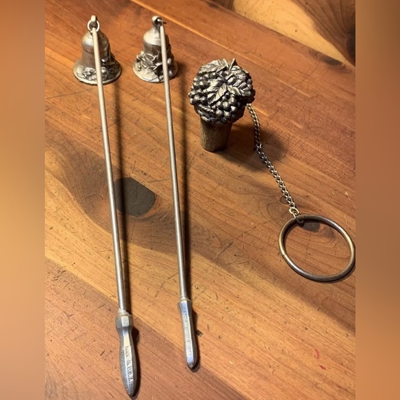 Vintage Pewter Candle Snuffs & Pewter Grapevine Wine Cork/Stop Candle Snuffer - Picture 1 of 7
